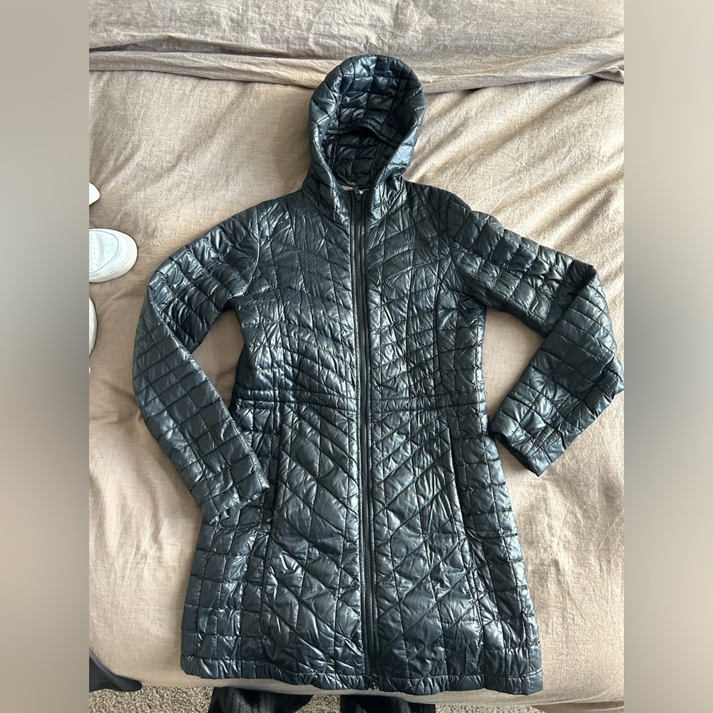 The North Face longline puffer zip up with hood